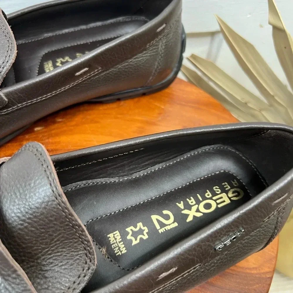 Geox U Spherica Men's Moner Moccasin Coffee Brown Leather Loafers Size 10